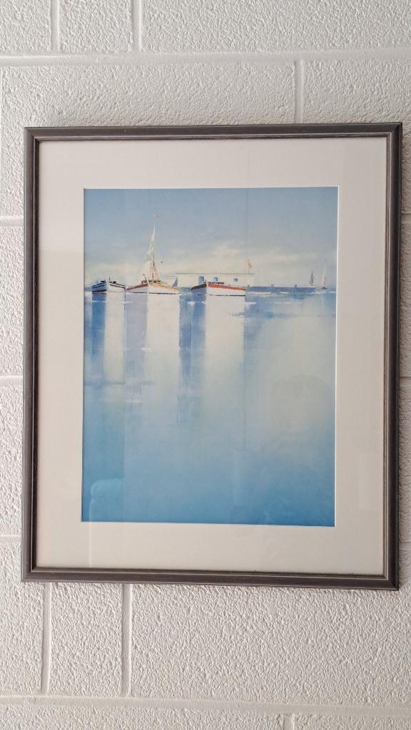Tableau aquarelle paysage bateaux, Antiquités & Art, Enlèvement