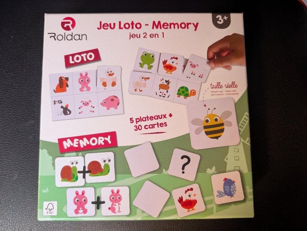 Jeu loto - mémoire (3 ans et +), 1 ou 2 joueurs, Enlèvement, Neuf, Roldan