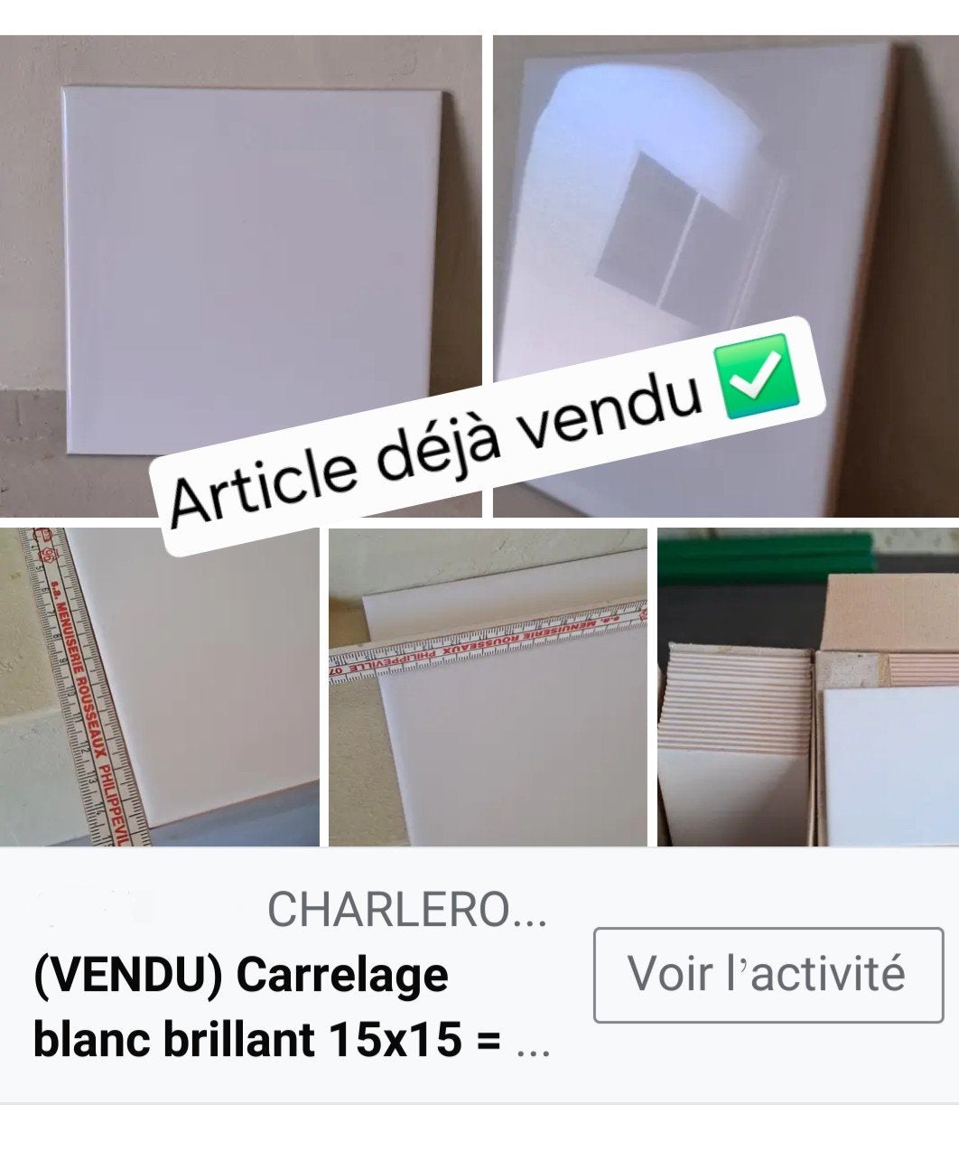 Carrelage blanc brillant 15x15 = 64 pièces /Article vendu✅️, Moins de 20 cm, Céramique, Enlèvement, Moins de 20 cm