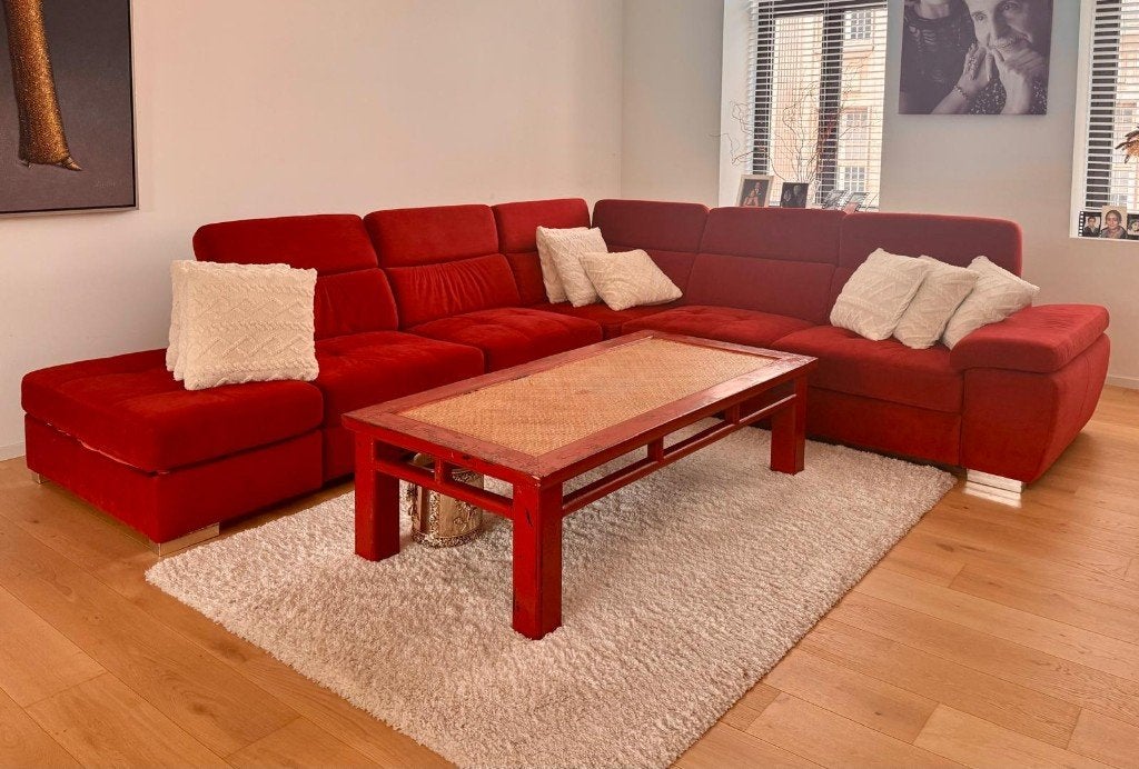 Siège en L rouge - tissu en velours italien de haute qualité, Enlèvement, Utilisé, Tissus, Italiaans