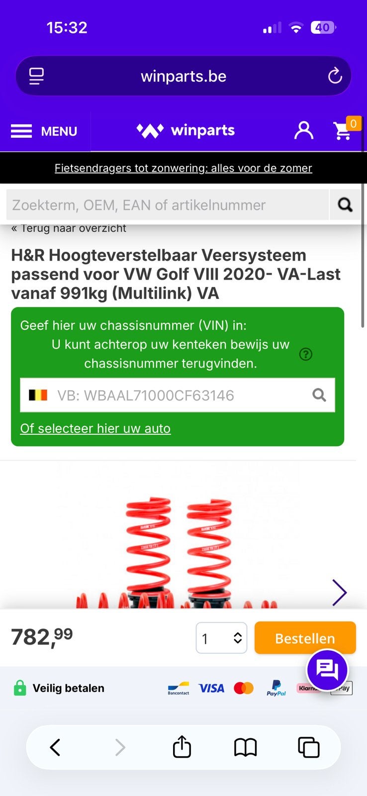 H&R Hoogteverstelbaar veren Golf 8R(Variant), Audi A3/S3, Ophalen, Gebruikt, Audi