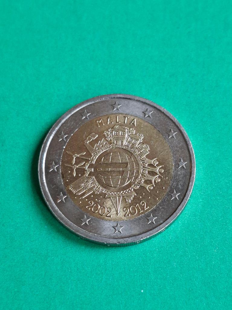 2012 Malta 2 euro 10 jaar invoering Euros cash, Postzegels en Munten, Munten | Europa | Euromunten, Verzenden, Malta, 2 euro, Losse munt