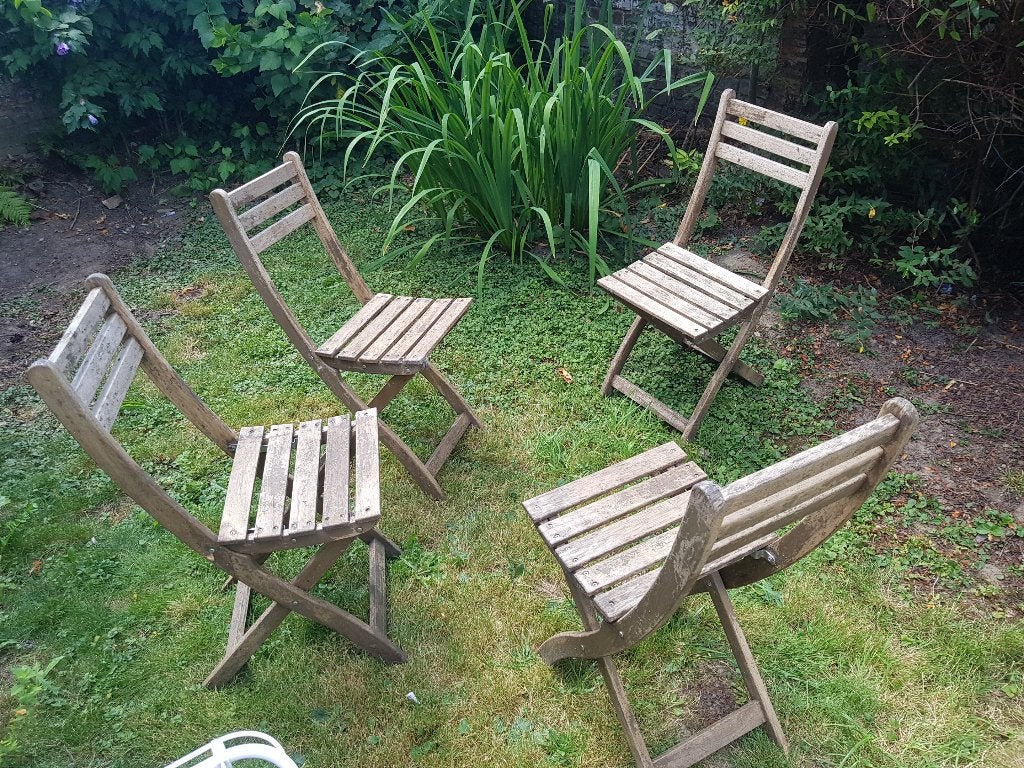 4 chaises de jardin à donner, Jardin & Terrasse, Enlèvement, Utilisé, Bois, Pliant