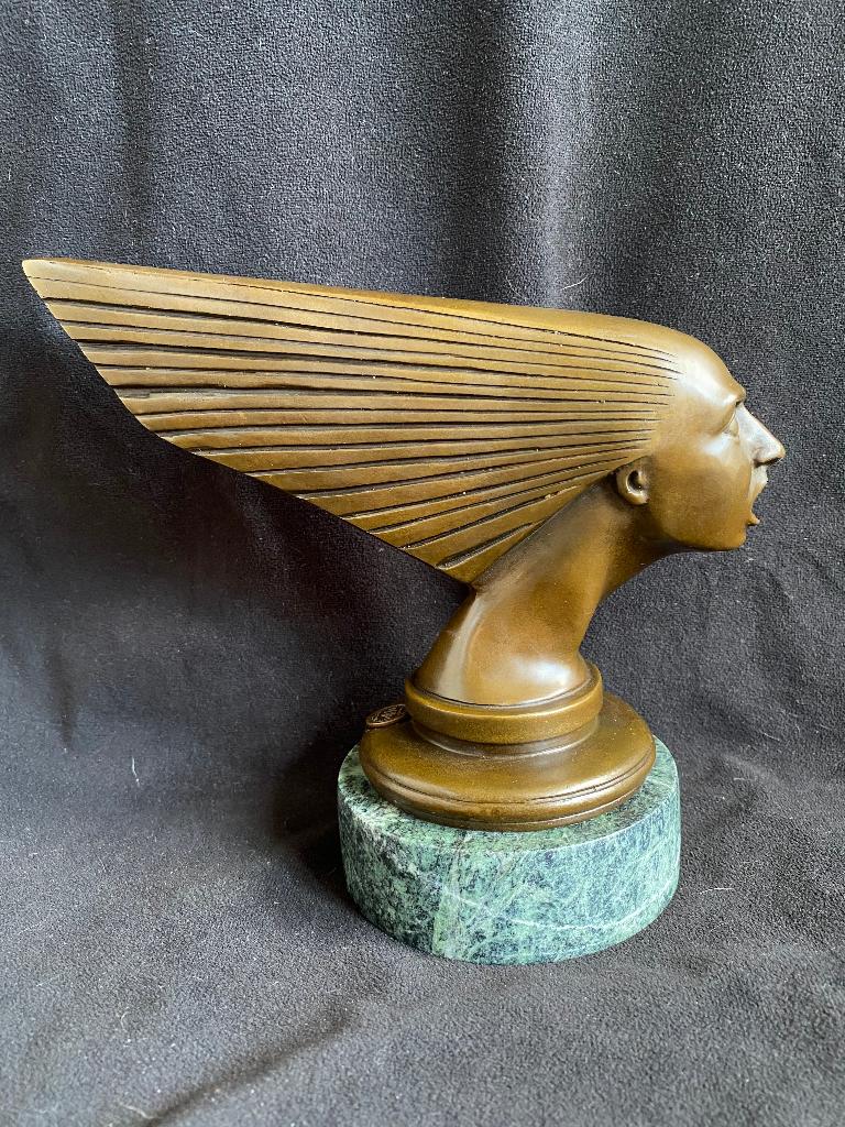 Bronzen Art Deco dameshoofd LaLique/stempel zuiver brons, Enlèvement ou Envoi, Art deco, Brons, Statue