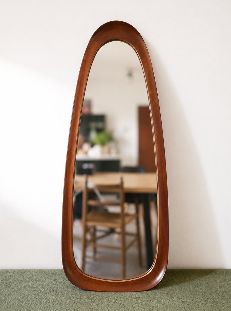 Mid-Century Deense teak wandspiegel – Uniek organisch design, Ophalen of Verzenden