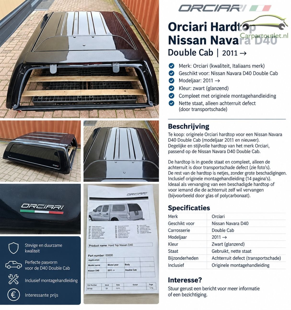 Transport schade Originele Orciari sport hardtop voor de Nis, Ophalen, -, Nieuw, -
