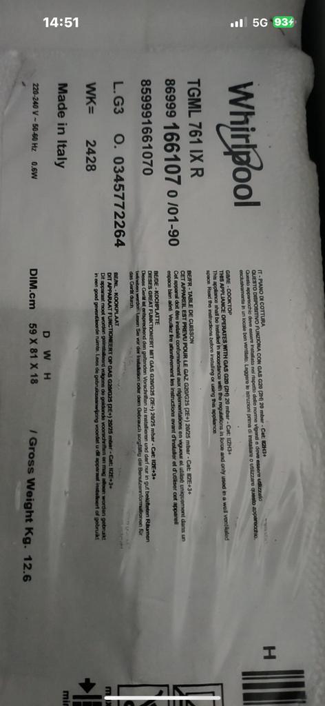 Taque au gaz, Electroménager, Tables de cuisson, Enlèvement, Gaz