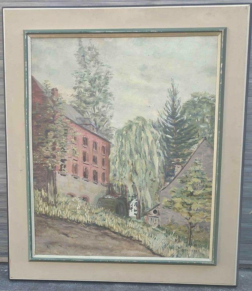 Huile sur toile moulin à eau signe pierre Thévenet, Enlèvement ou Envoi, Toile