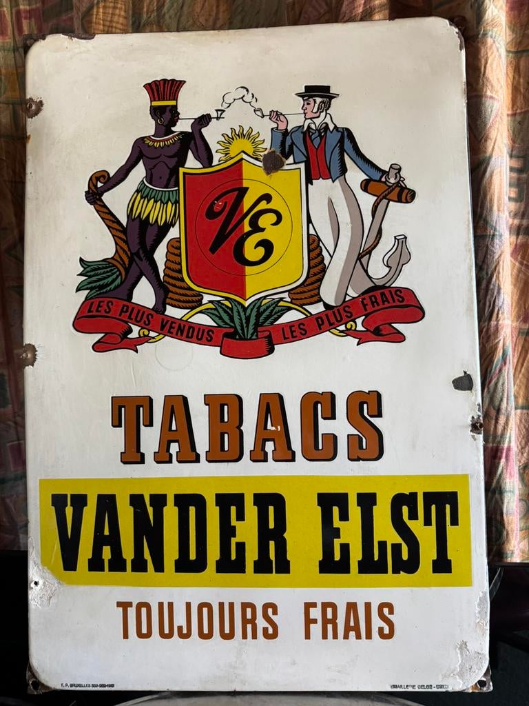 Plaque émaillée Tabac vander elst  1953, Enlèvement, Utilisé, Panneau publicitaire