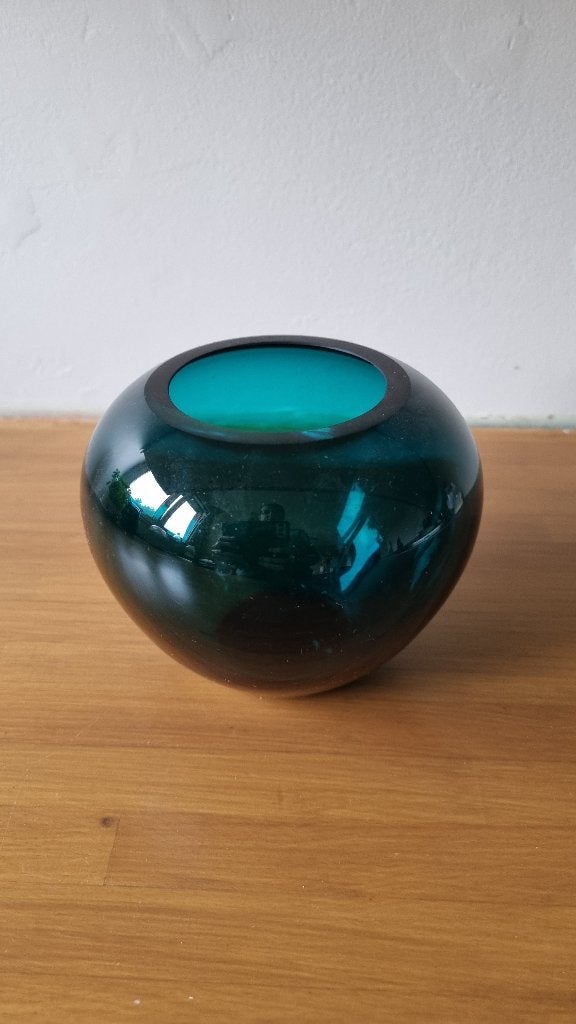 Vaasje glas 10cm donkergroen, 10 cm, Ophalen of Verzenden, Groen, Glas