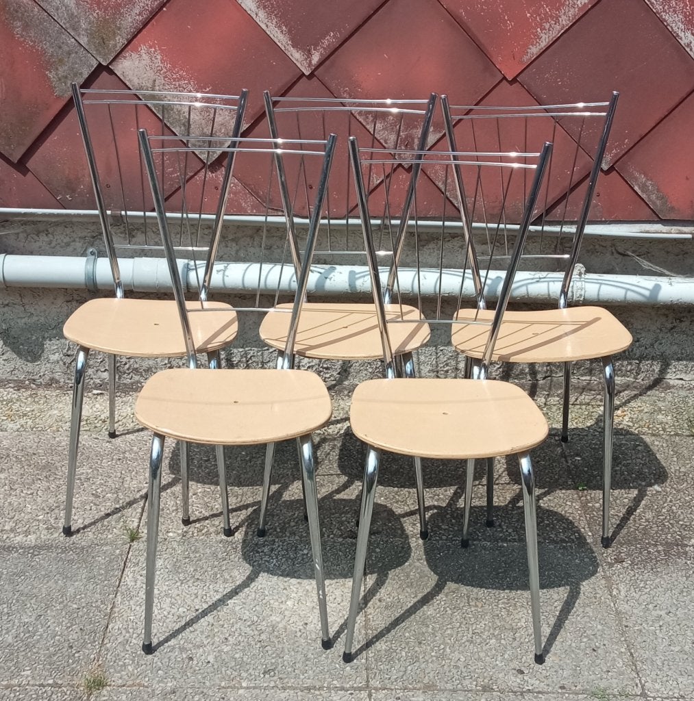 Lot de 5 chaises métal/bois, Autres couleurs, Enlèvement, Bois, Cinq, Six Chaises ou plus