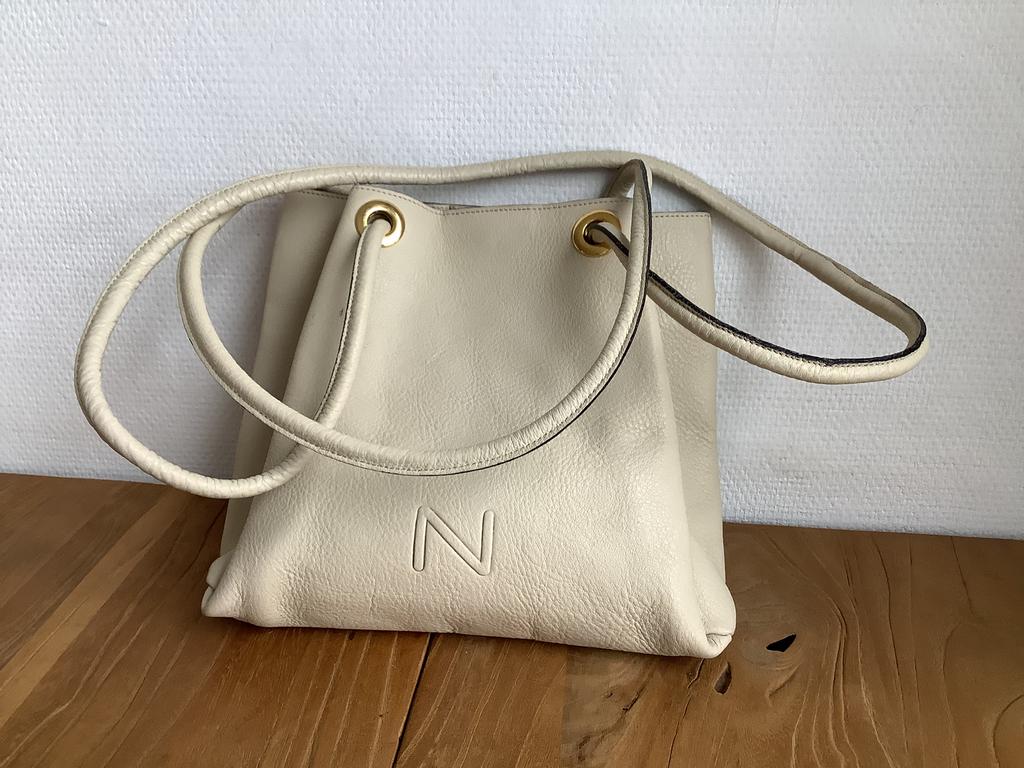 Vintage handtas NATHAN, Handtassen en Accessoires, Tassen | Damestassen, Ophalen, Zo goed als nieuw, Beige, Handtas