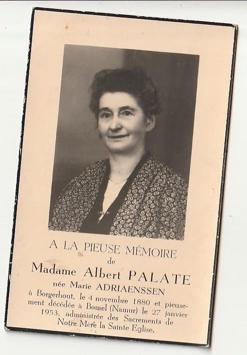 Madame Albert PALATE Adriaenssen Borgerhout Bomel 1953, Verzamelen, Bidprentjes en Rouwkaarten, Verzenden, Bidprentje