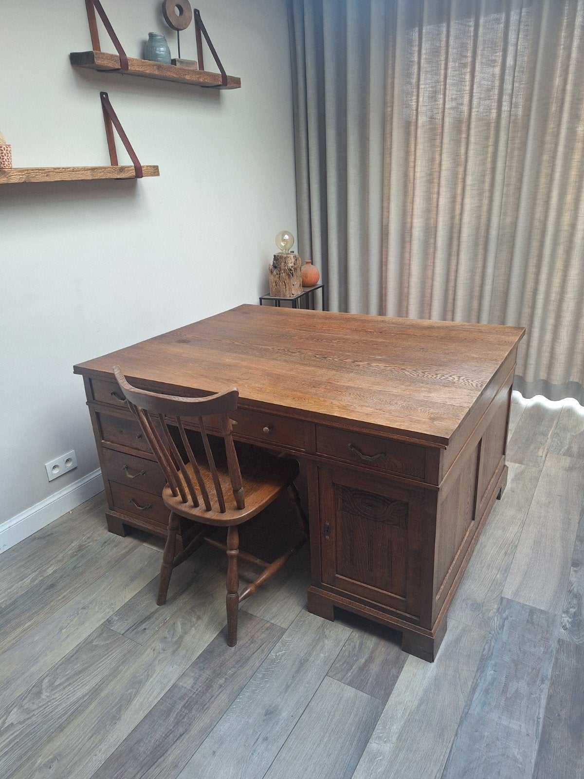 authentieke dubbele bureau, Bureau duo, Brun, Avec tiroirs, Bois
