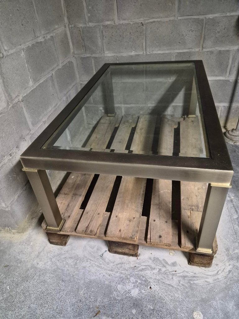 Salontafel met glazen blad en metalen frame, Ophalen, Zo goed als nieuw, Metaal