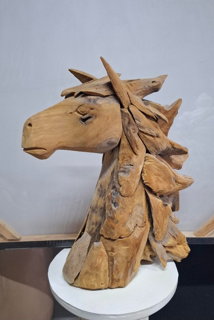 Teakhouten paarden 45cm., Antiquités & Art, Art | Sculptures & Bois, Statue, Bois, Patiné, Enlèvement