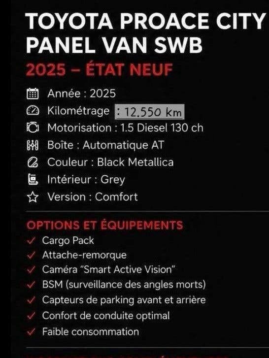 TOYOTA PROACE CITY, Autos, Achat, 3 places, Entretenue par le concessionnaire, Noir