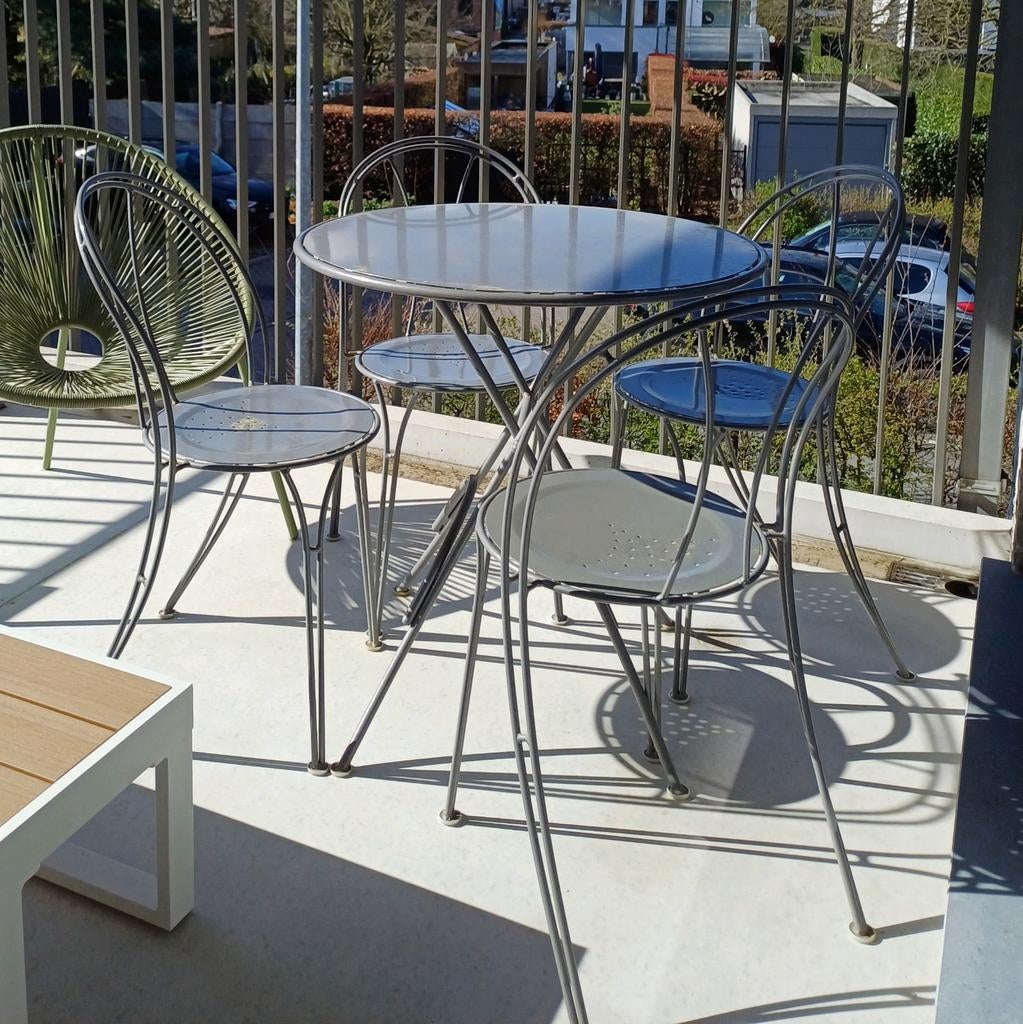 Metalen tuintafel met 4 stoelen, Tuin en Terras, Ophalen, Gebruikt, Rond, Metaal