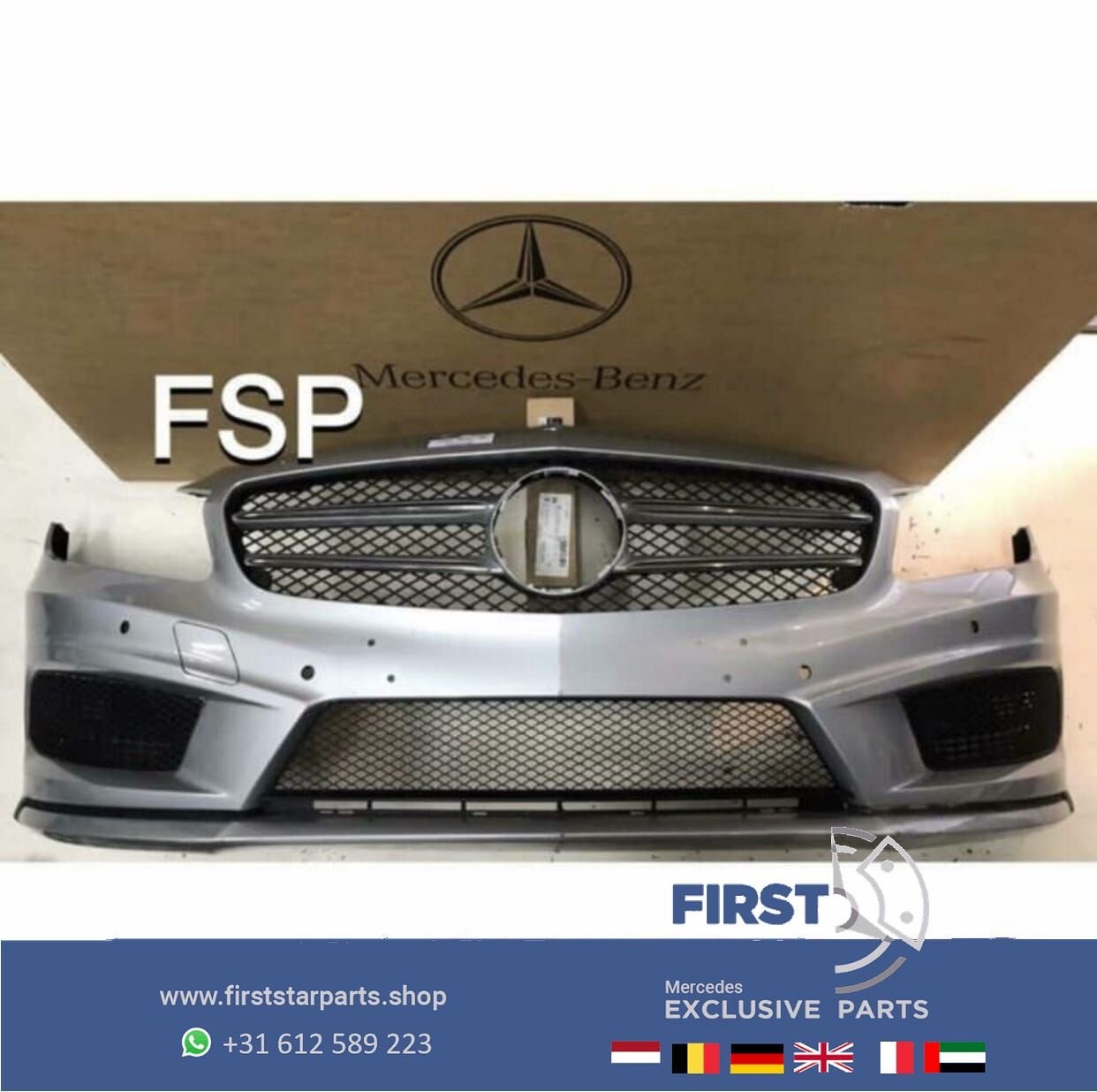 W176 AMG Voorbumper Mercedes A Klasse COMPLEET 2015 ZILVER G, Gebruikt, -, Voor, Ophalen of Verzenden