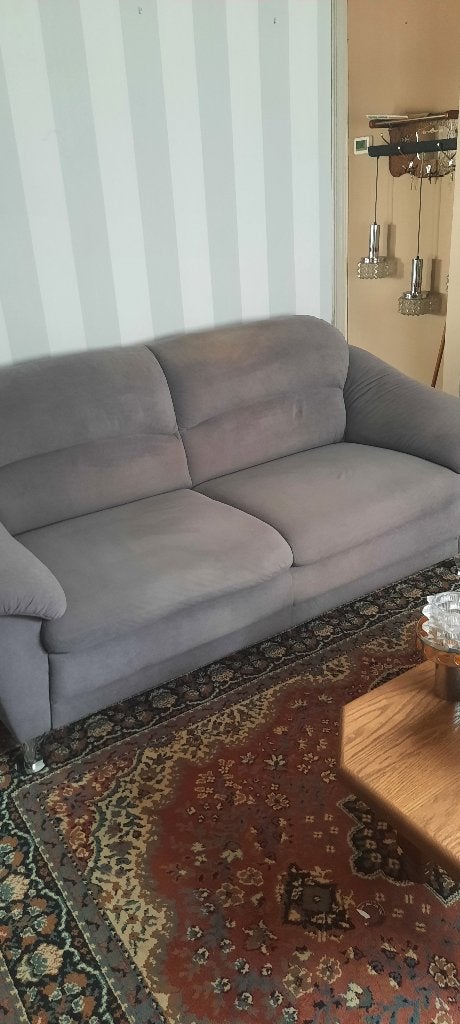 Salon grijs velvet, Gebruikt, Rechte bank, Stof, Ophalen