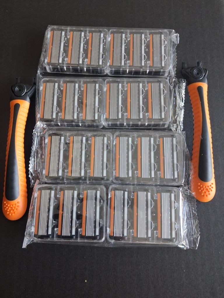 Rasoir à six lames avec 2 manches oranges État neuf, Envoi, Neuf, Tout le visage, Soins