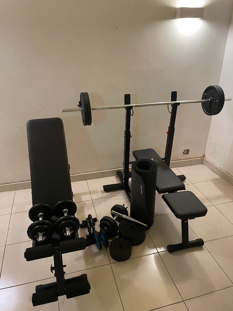 Complete thuisfitness set van Decathlon/Coregth, Sports & Fitness, Enlèvement, Comme neuf, Bras, Set d’haltères