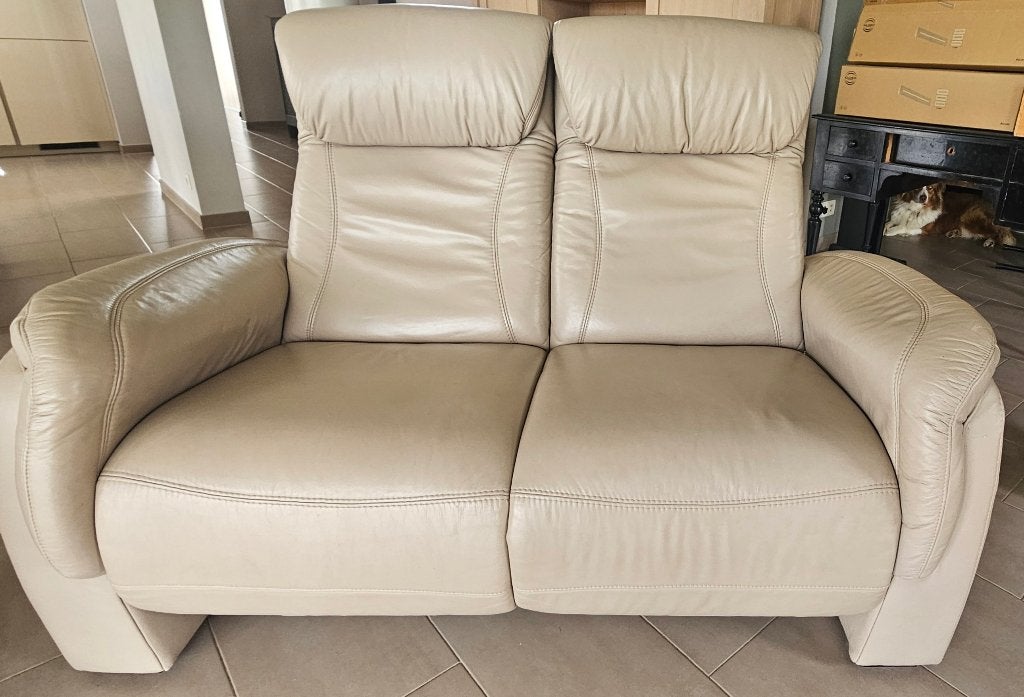 Fauteuil 2 places en cuir beige, Maison & Meubles, Enlèvement, Cuir