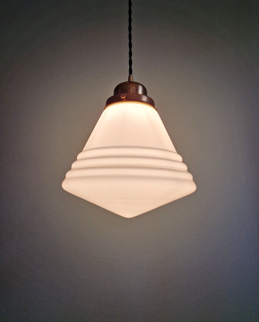 Suspension Art Déco Philips en opaline blanche,2 disponibles, Antiquités & Art, Enlèvement ou Envoi