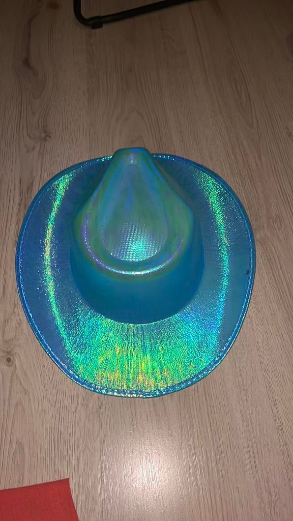 Holografische Cowboyhoed - Blauw/Groen Glanzend, Ophalen, Zo goed als nieuw, Hoed