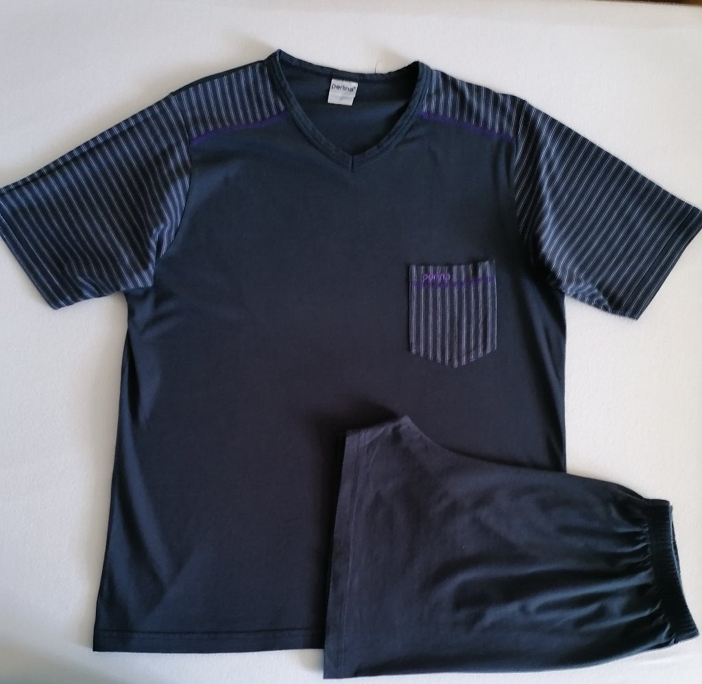Donkerblauwe pyjama met gestreept borstzakje van Perlina, S, Ophalen of Verzenden, Zo goed als nieuw
