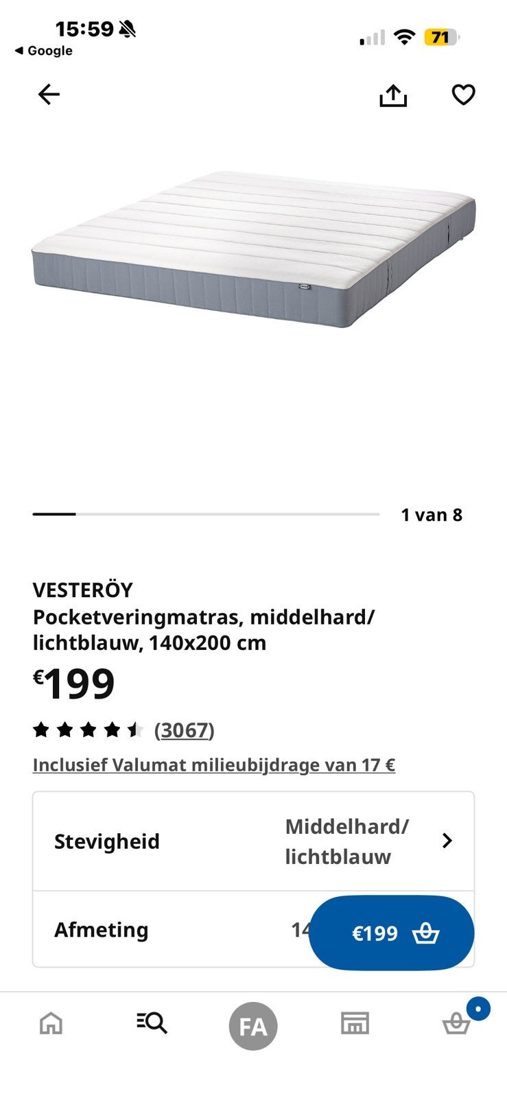 Pocketveringmatras vesteröy, Maison & Meubles, Chambre à coucher | Matelas & Sommiers, Enlèvement, Comme neuf
