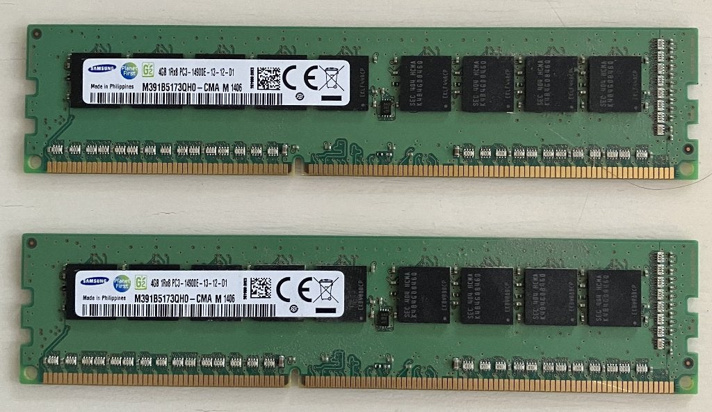 2 x Samsung 4GB 1Rx8 PC3-14900E DDR3, Computers en Software, RAM geheugen, Ophalen, Gebruikt, DDR3, Desktop