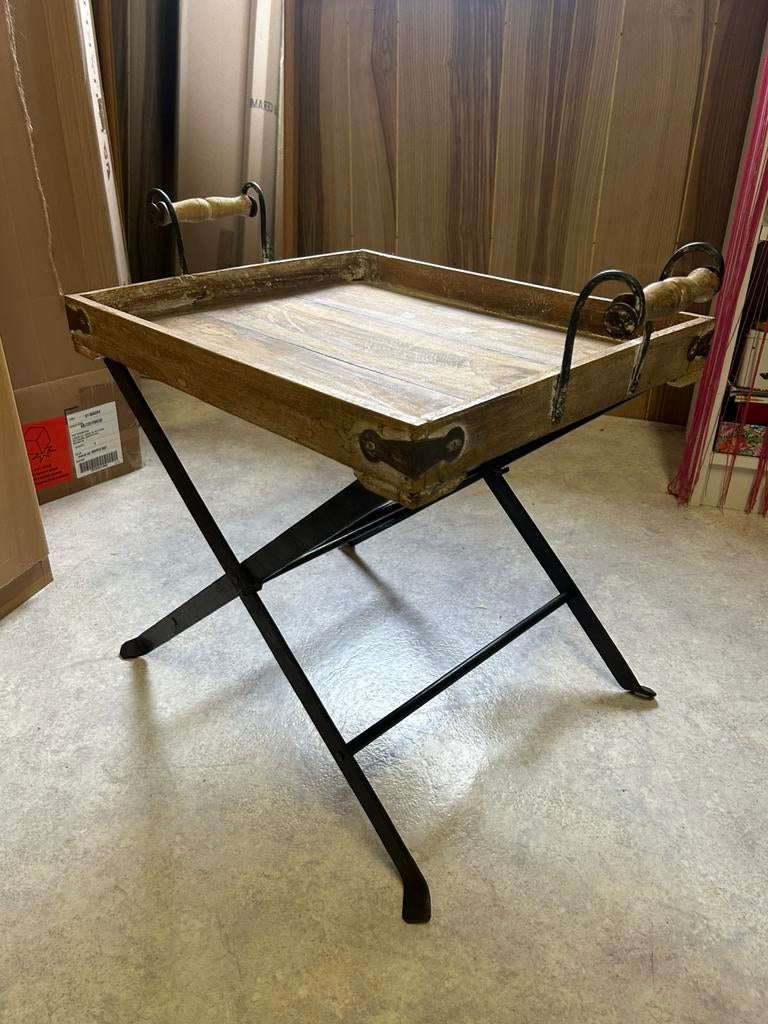 Houten bijzettafeltje met afneembaar dienblad, Ophalen, Hout