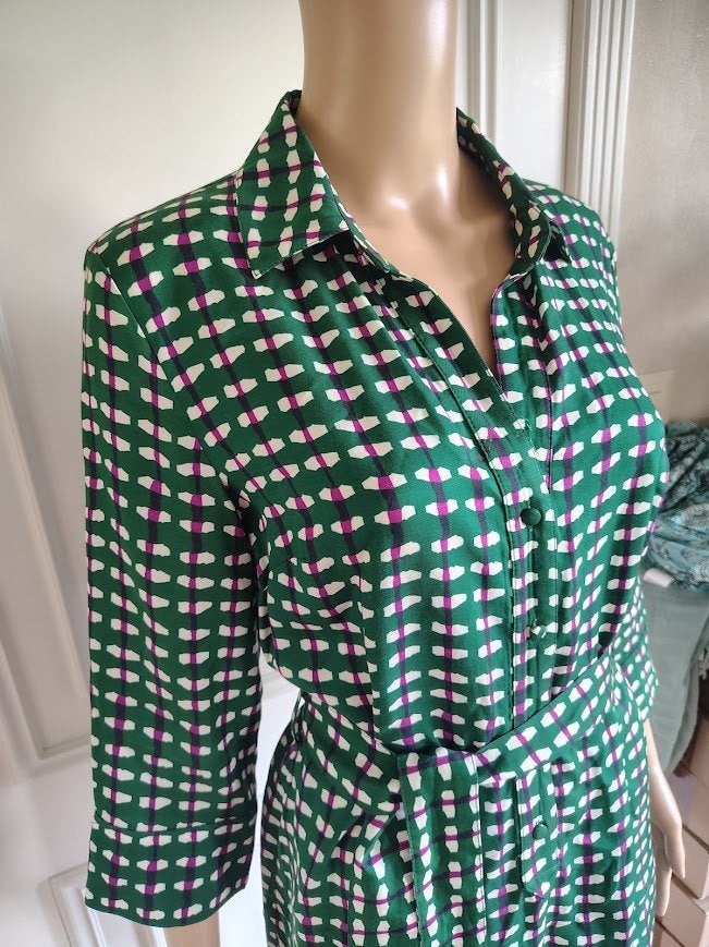 retro getinte jurk van caroll, Kleding | Dames, Jurken, Zo goed als nieuw, Maat 36 (S), Groen, Onder de knie, Ophalen of Verzenden