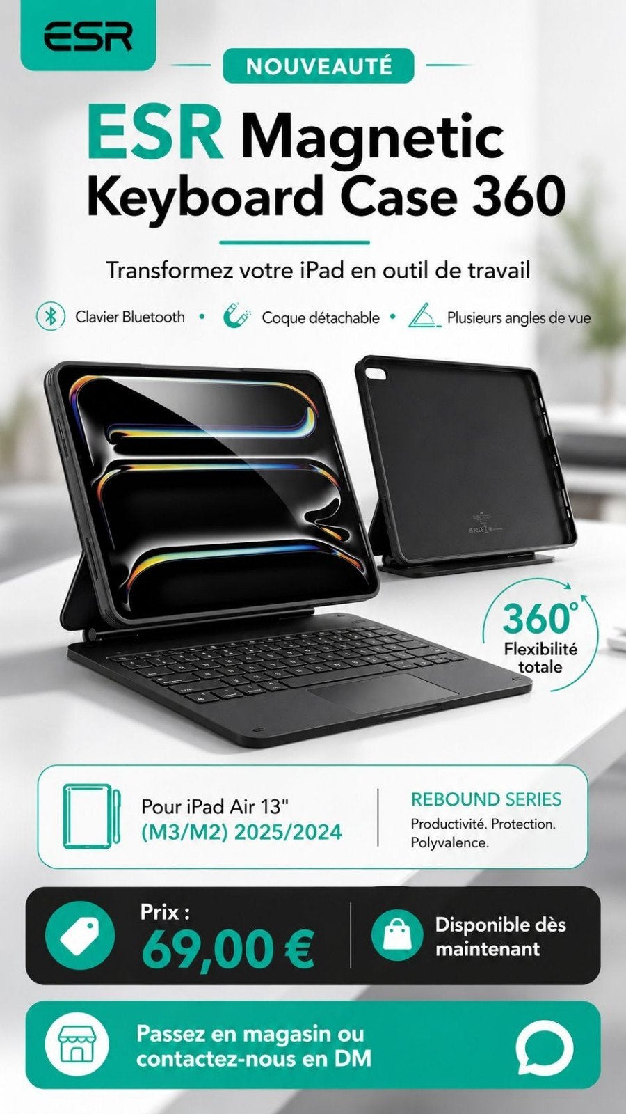 Coque et clavier magnétique pour Ipad Air 13, Télécoms, Enlèvement