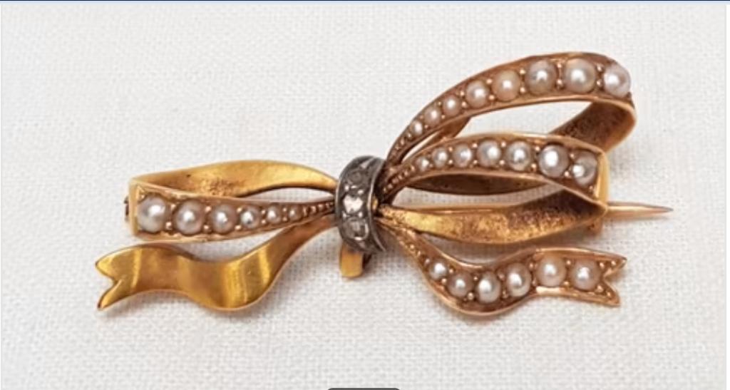 Broche or 18 carats., Enlèvement ou Envoi, Or, Broche, Avec pierre précieuse