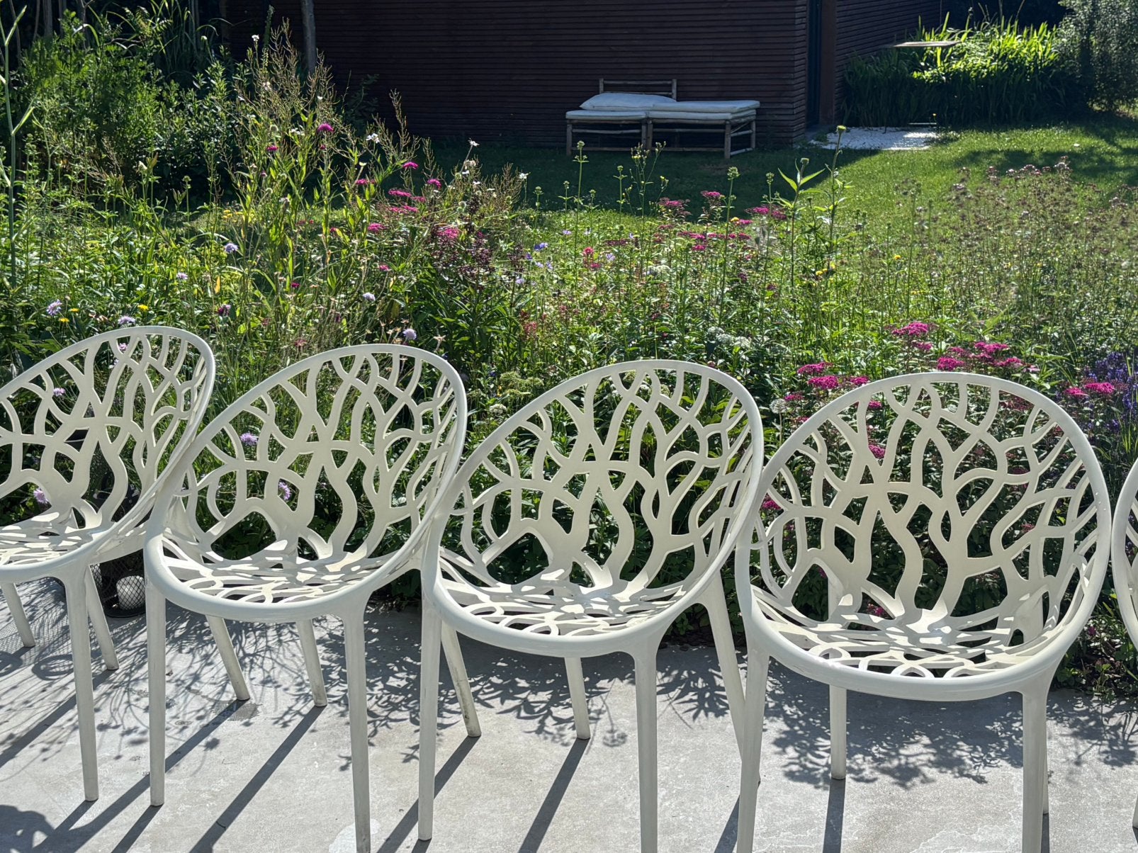 Set 6 tuinstoelen - wit, Tuin en Terras, Ophalen, Kunststof, Gebruikt, Stoel