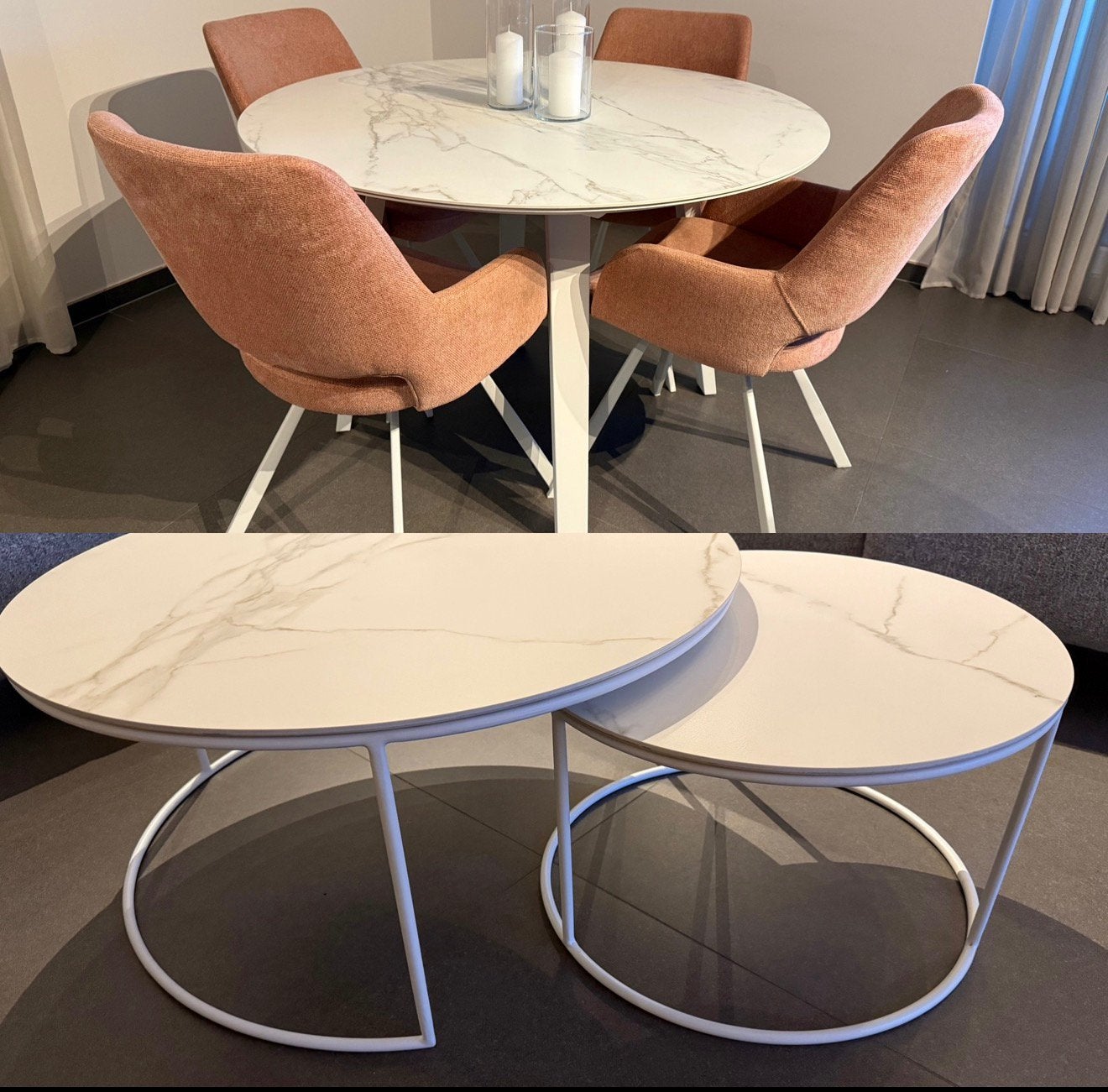Set eettafel 4 stoelen en salontafel set volkeramisch Juntoo, Ophalen, Gebruikt