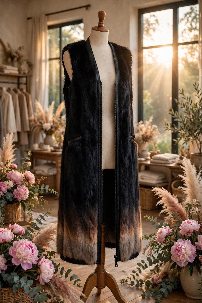 Zwart mantel jas gilet imitatiebont met kleurverloop nieuw, Kleding | Dames, Maat 38/40 (M), Nieuw, Yves Salomon, Meerkleurig