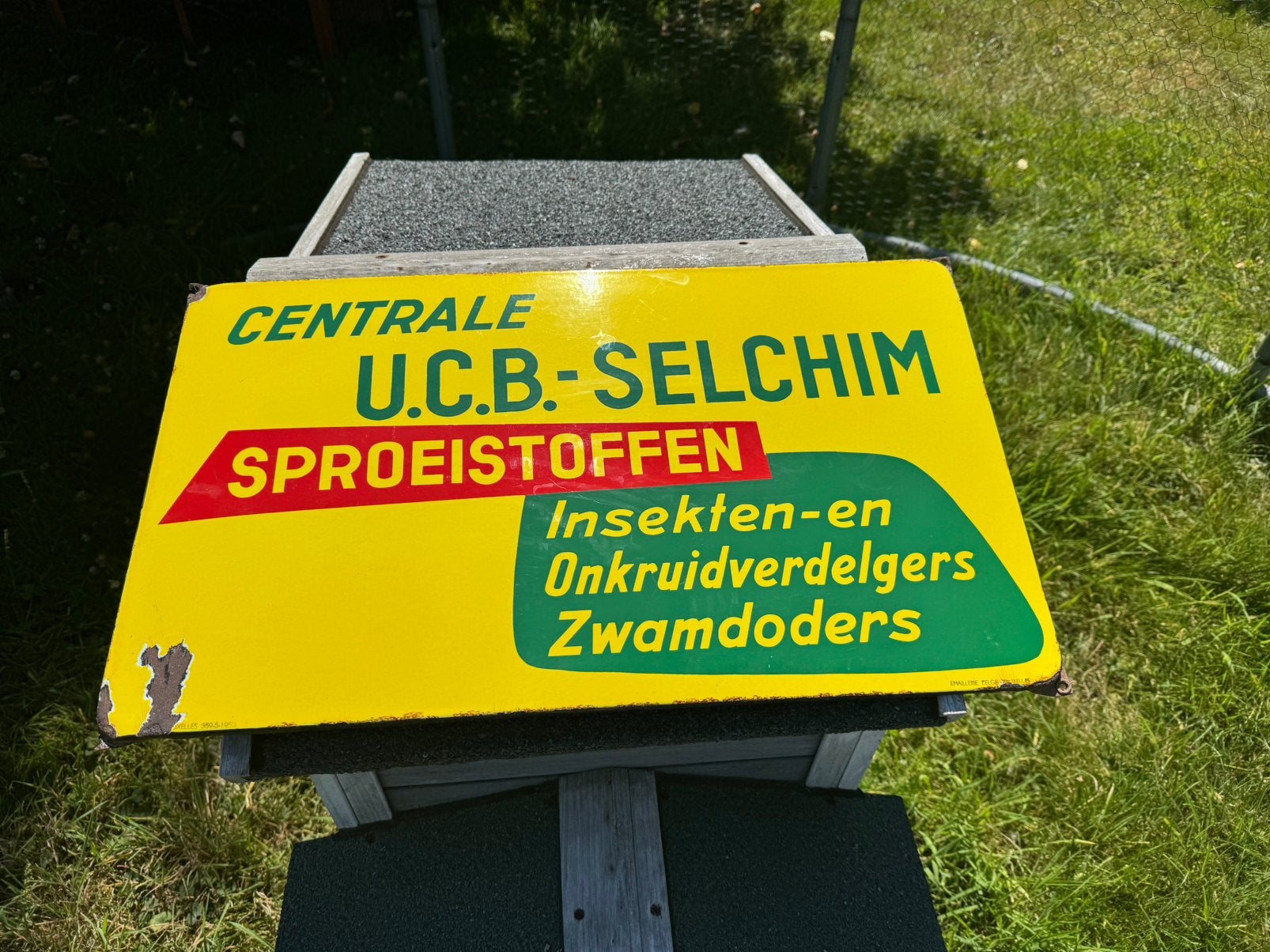 Emaille  reclamebord veevoeders onkruidverdelgers, Enlèvement