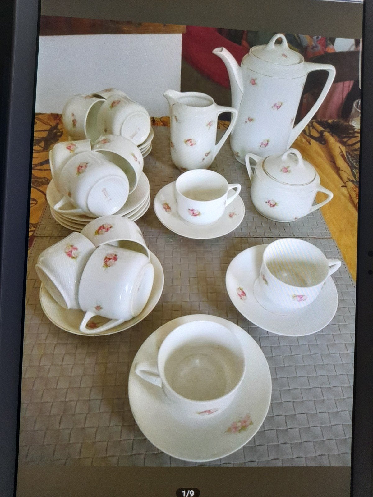 Très ancien service à café à fleurs roses complet pour 12, Enlèvement ou Envoi