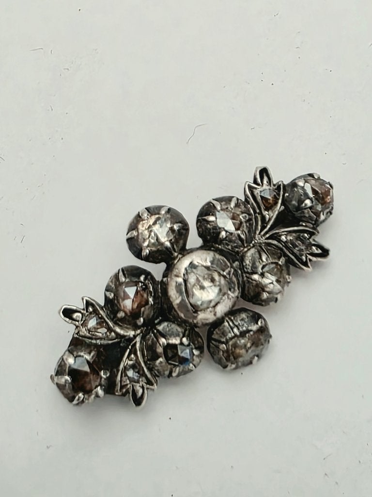 Antieke zilveren broche met diamanten ca 1818-1830, Enlèvement ou Envoi, Argent, Broche, Avec pierre précieuse