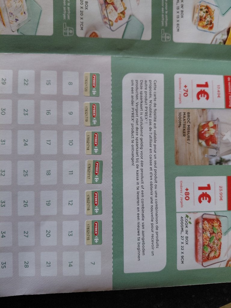 Spaarzegels Pyrex Carrefour, Verzamelen, Supermarktacties, Overige supermarkten, Ophalen
