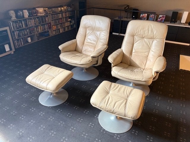 2x relax zetel met voetbank, Ophalen, Gebruikt, Eenpersoons, Leer