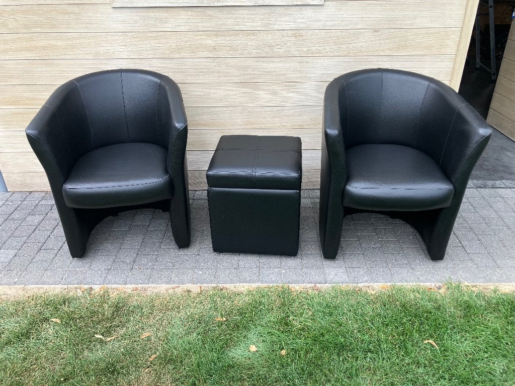 2 Cup zetel met bijhorend opbergpoef, Ophalen, Zo goed als nieuw, Leer, Lederlook