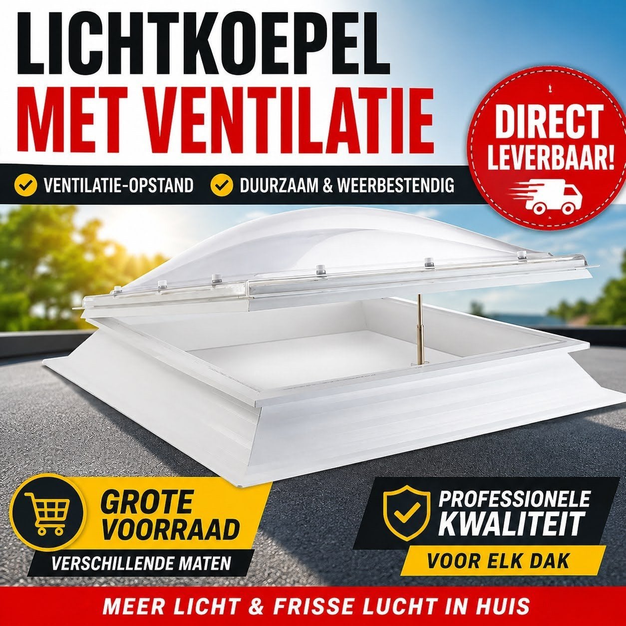 LICHTKOEPELS MET VENTILATIE-OPSTAND OPRUIMING!!, Ophalen, Gevelraam of Ruit, Nieuw, 160 cm of meer