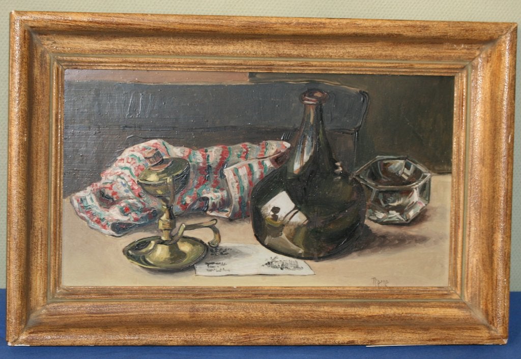 Schilderij Olie op paneel - Gesigneerd Pierre, Paneel, Stilleven, Ophalen of Verzenden, Gesigneerd