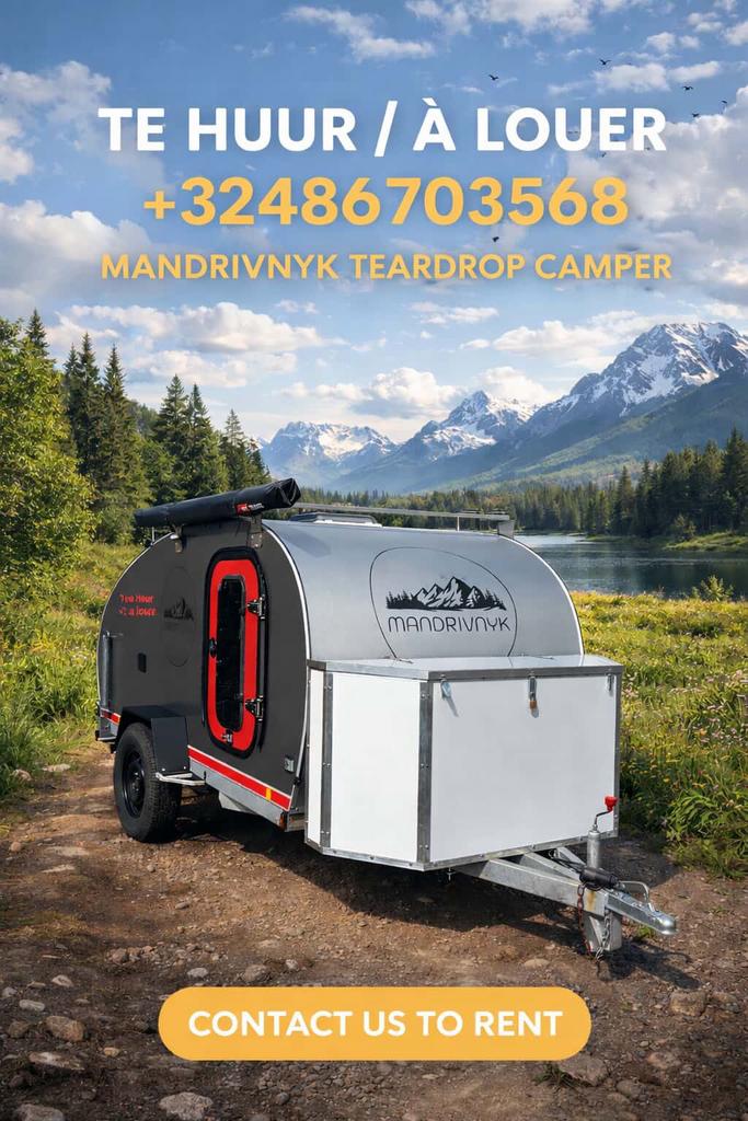 Teardrop te huur, Caravanes & Camping, Caravanes, Particulier, jusqu'à 3, 500 - 750 kg, Petit siège, Autres marques, Autre types