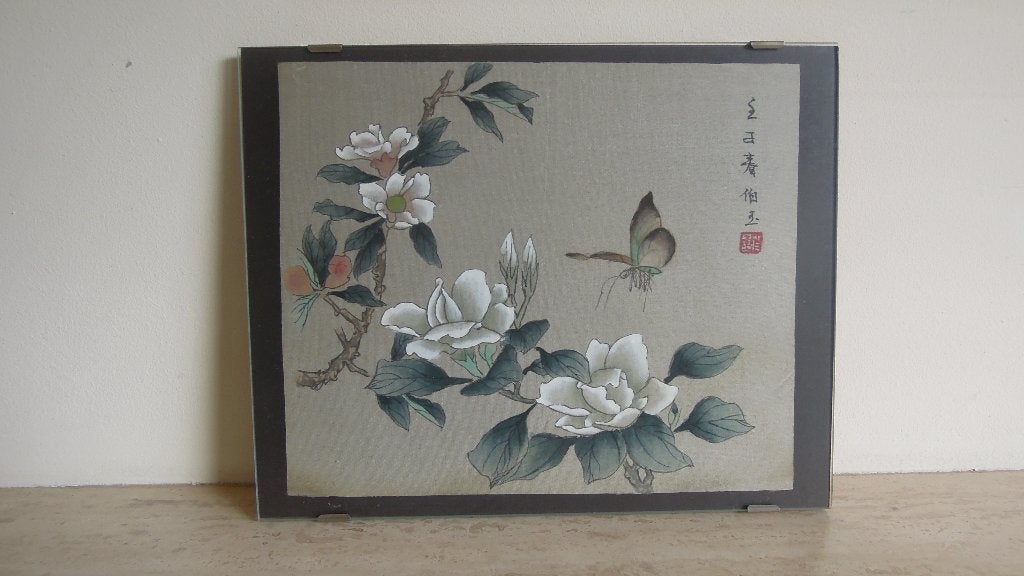 NIEUWSTAAT Chinees zijdeschilderijtje, bloementafereel, China, Ophalen of Verzenden, Wanddecoratie, Geschilderd