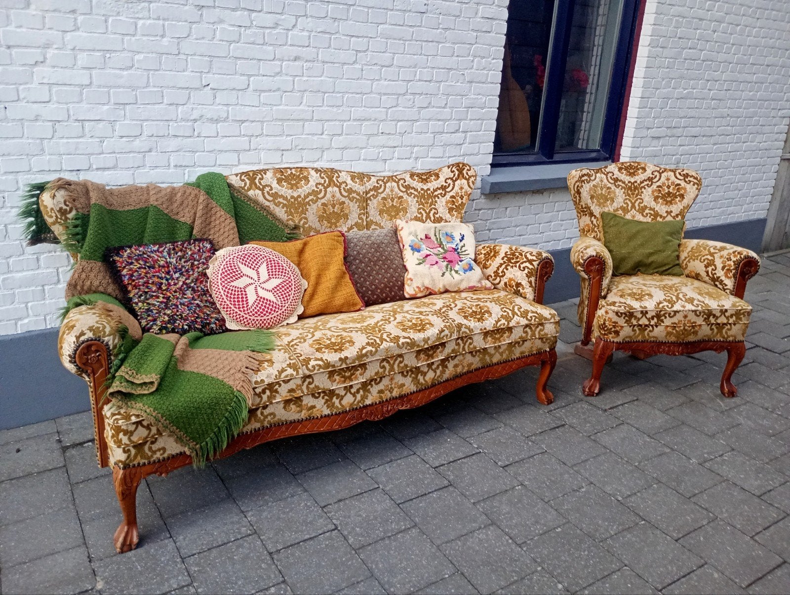 KOOPJE: retro vintage antieke bank en fauteuil !!!, Huis en Inrichting, Ophalen, Gebruikt, 100 tot 125 cm, 150 tot 200 cm